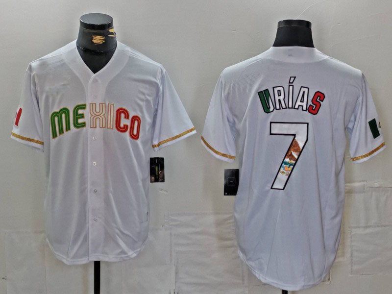 M.Baseball #7 Julio Urias White World Classic Player Jersey Stitched Baseball Jerseys