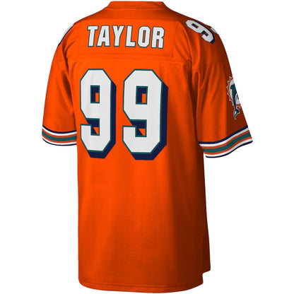 M.Dolphins #99 Jason Taylor Mitchell & Ness Legacy Replica Player Jersey - Orange Stitched American Football Jerseys