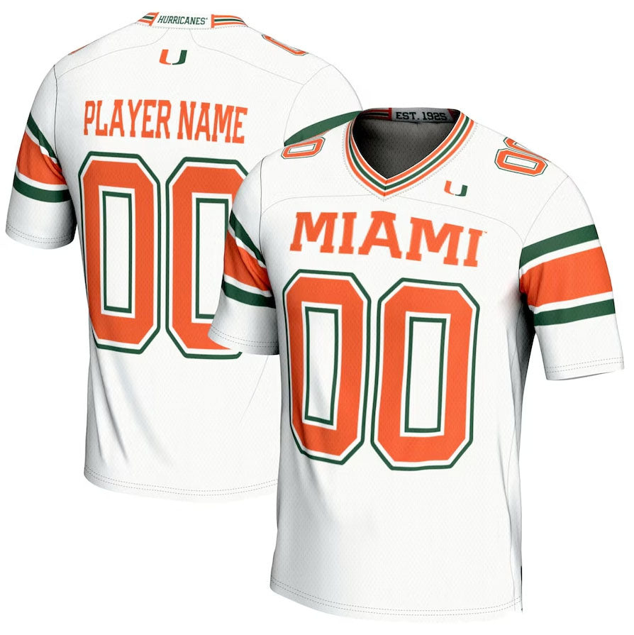 Custom M.Hurricanes GameDay Greats NIL Pick-A Football Jerseys - White American College Jerseys