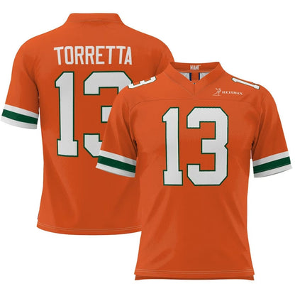 M.Hurricanes #13 Gino Torretta Heisman Player Football Jerseys - Orange American College Jerseys