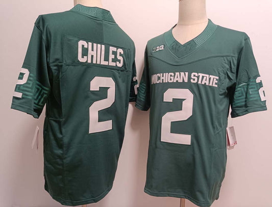 M.State Spartans #2 Aidan Chiles Player Green FUSE Football Stitched American College Jerseys