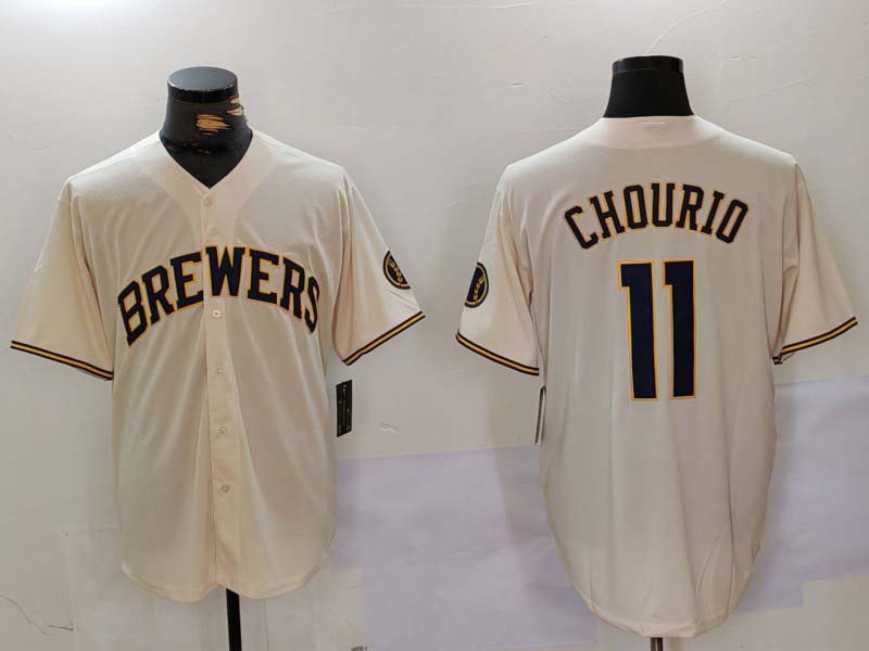 M.Brewers #11 Jackson Chourio Player Game Jersey Cream Stitched Cool Base Baseball Jerseys