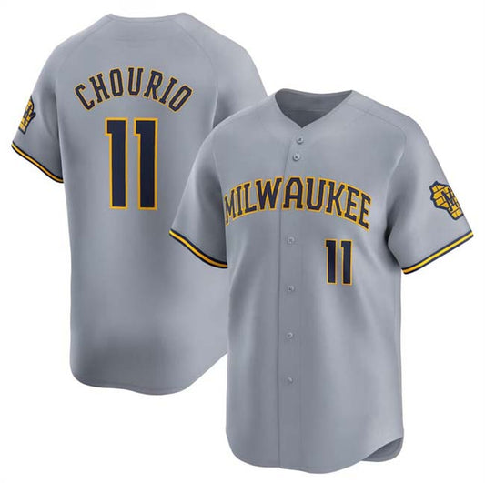 M.Brewers #11 Jackson Chourio Grey Player Jersey Away Limited Stitched Baseball Jerseys