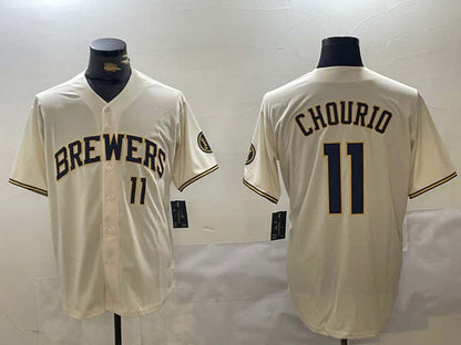 M.Brewers #11 Jackson Chourio Player Cream Stitched Cool Base Baseball Jerseys