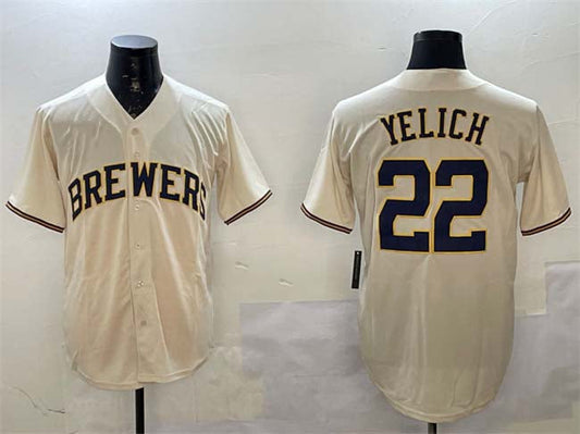 M.Brewers #22 Christian Yelich Player Cream Cool Base Stitched Baseball Jerseys