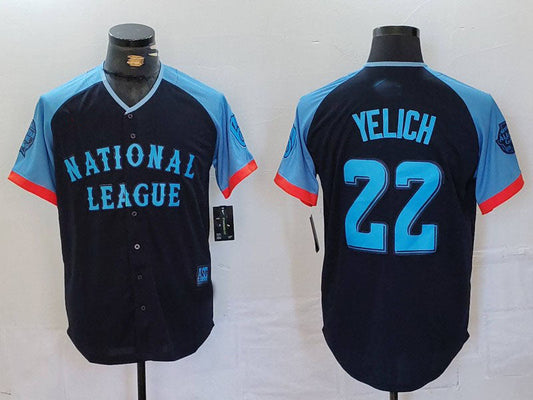 M.Brewers #22 Christian Yelich Player Navy All Star Limited Stitched Baseball Jerseys