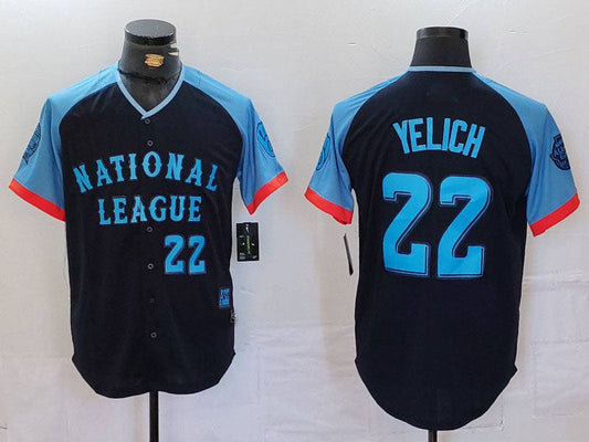 M.Brewers #22 Christian Yelich Player Game Jersey Navy All Star Limited Stitched Baseball Jerseys