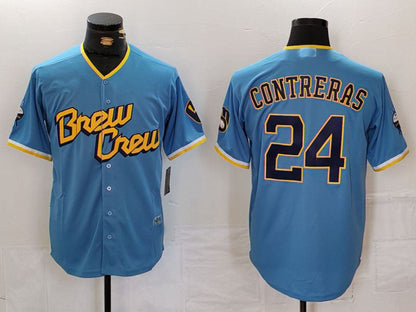 M.Brewers #24 William Contreras Player Blue City Connect Cool Base Stitched Baseball Jerseys