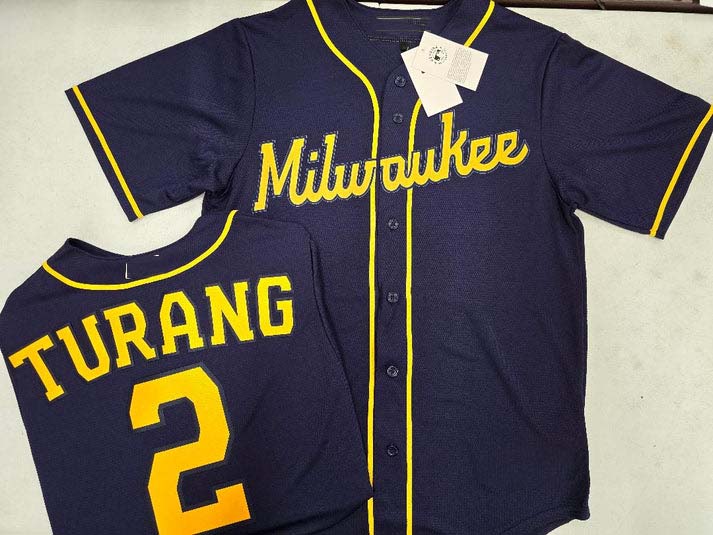 M.Brewers #2 Brice Turang Navy Blue Player Jersey Stitched Cool Base Baseball Jerseys