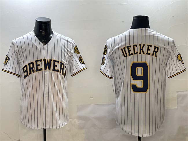 M.Brewers #9 Bob Uecker Player White With Home Patch Limited Stitched Baseball Jerseys