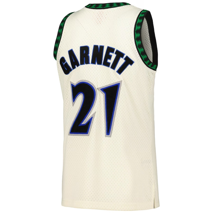 M.Timberwolves #21 Kevin Garnett Player Chainstitch Swingman Jersey - Cream Stitched American Basketball Jerseys