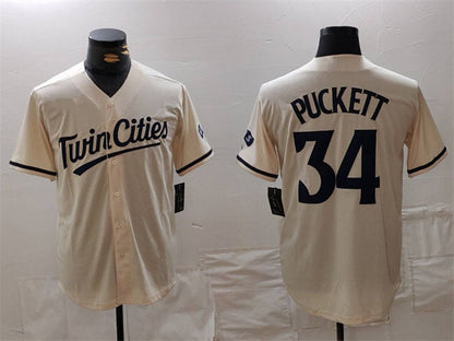 M.Twins #34 Kirby Puckett Player Cream Cool Base Stitched Baseball Jerseys