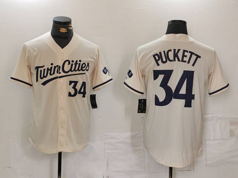 M.Twins #34 Kirby Puckett Player Jersey Cream Cool Base Stitched Baseball Jerseys