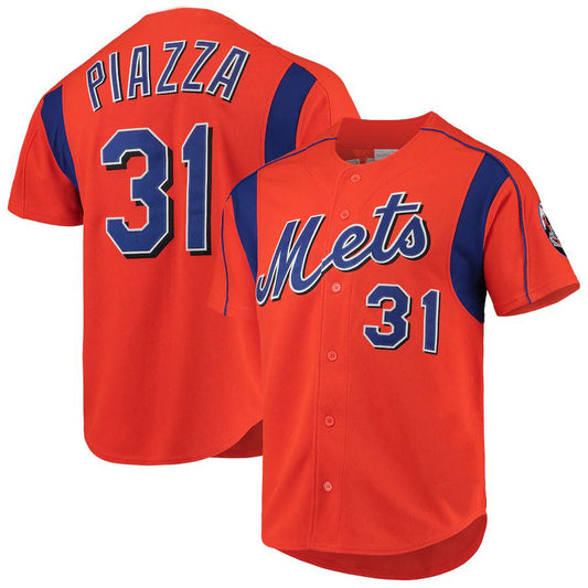 NY.Mets #31 Mike Piazza Orange Cooperstown Collection Mesh Batting Practice Player Bastball Jerseys