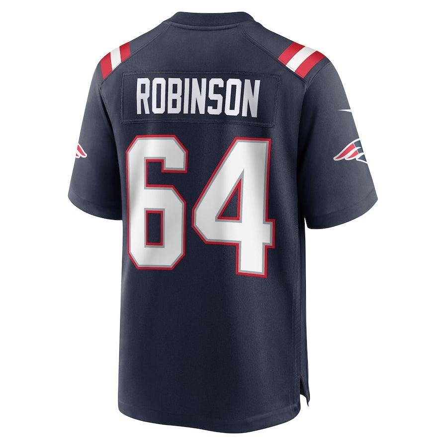 NE.Patriots #64 Layden Robinson Player Navy Game Stitched American Football Jerseys