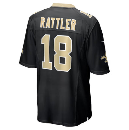 NO.Saints #18 Spencer Rattler Player Black Game Stitched American Football Jerseys