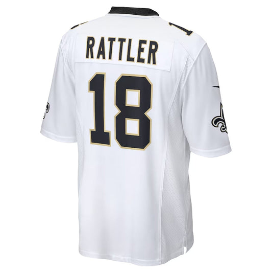 NO.Saints #18 Spencer Rattler White Game Player Stitched American Football Jerseys