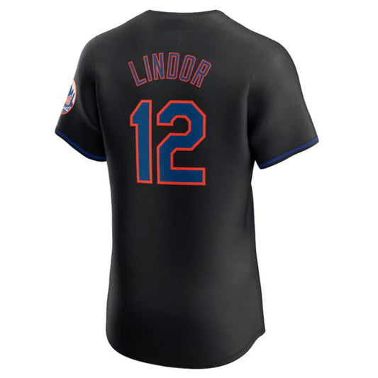 NY.Mets #12 Francisco Lindor Black Elite Player Jersey American Stitched Baseball Jerseys