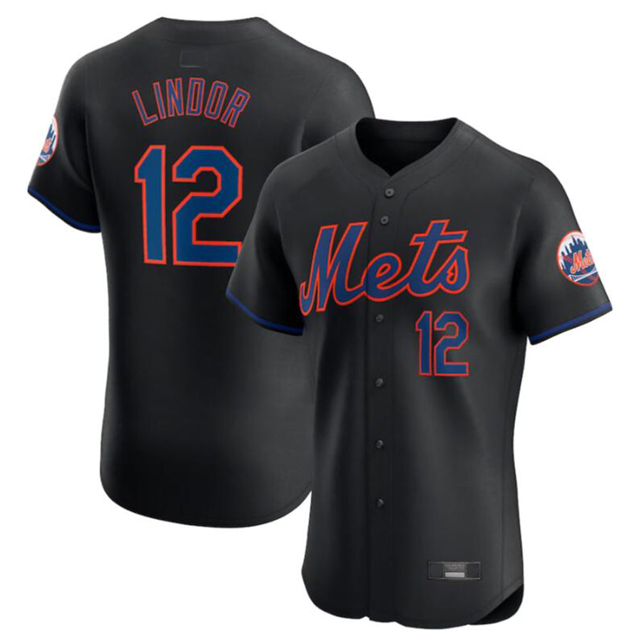 NY.Mets #12 Francisco Lindor Black Elite Player Jersey American Stitched Baseball Jerseys