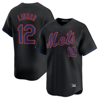 NY.Mets #12 Francisco Lindor Black Limited Player Jersey Stitches Baseball Jerseys