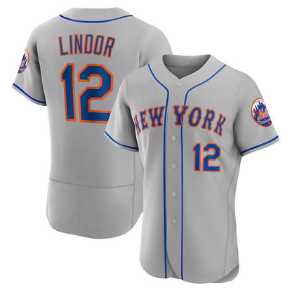 NY.Mets #12 Francisco Lindor Player Gray Road Authentic Player Baseball Jerseys