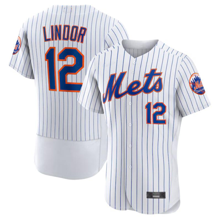 NY.Mets #12 Francisco Lindor White Home Authentic Player Jersey Stitches Baseball Jerseys