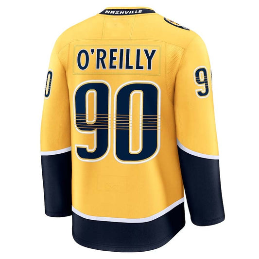 N.Predators #90 Ryan O'Reilly Player Fanatics Home Premium Jersey - Yellow Stitched American Hockey Jerseys