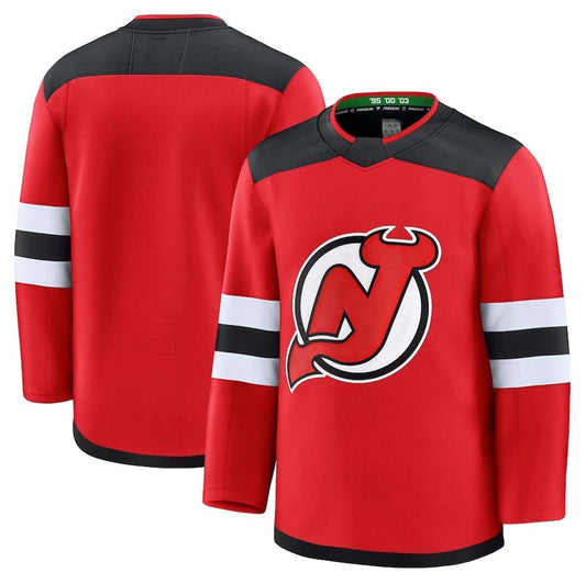 NJ.Devils Blank Player Fanatics Home Premium Jersey - Red Stitched American Hockey Jerseys