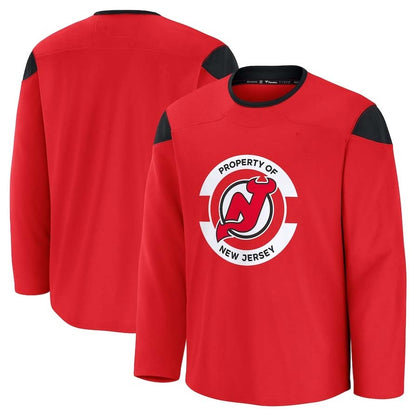 NJ.Devils Fanatics Team Practice Player Jersey - Red Stitched American Hockey Jerseys