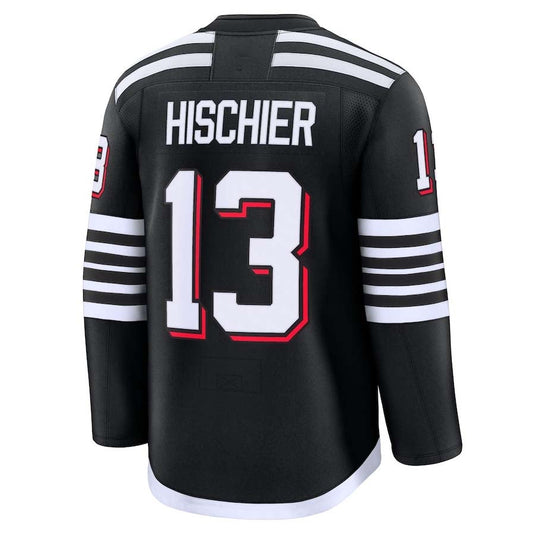 NJ.Devils #13 Nico Hischier Player Fanatics Alternate Premium Jersey - Black Stitched American Hockey Jerseys