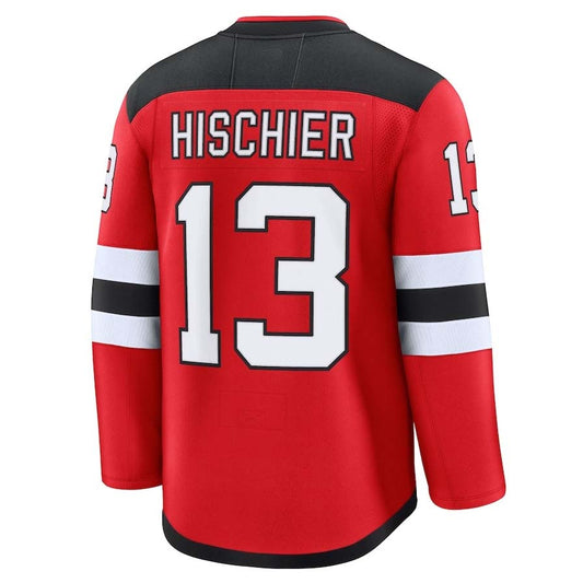 NJ.Devils #13 Nico Hischier Player Fanatics Home Premium Jersey - Red Stitched American Hockey Jerseys