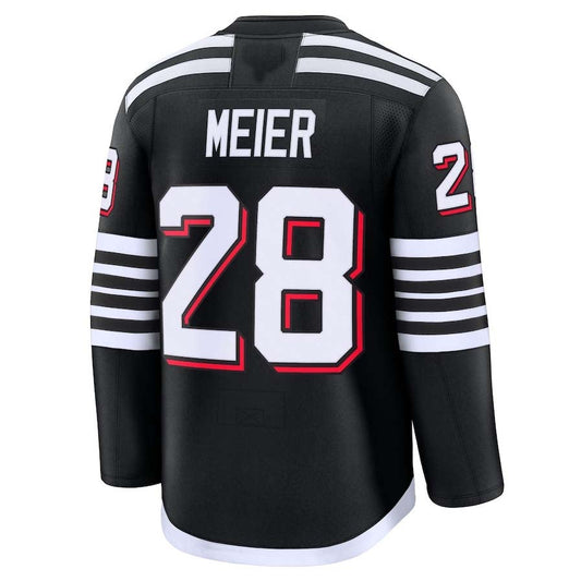 NJ.Devils #28 Timo Meier Player Fanatics Alternate Premium Jersey - Black Stitched American Hockey Jerseys