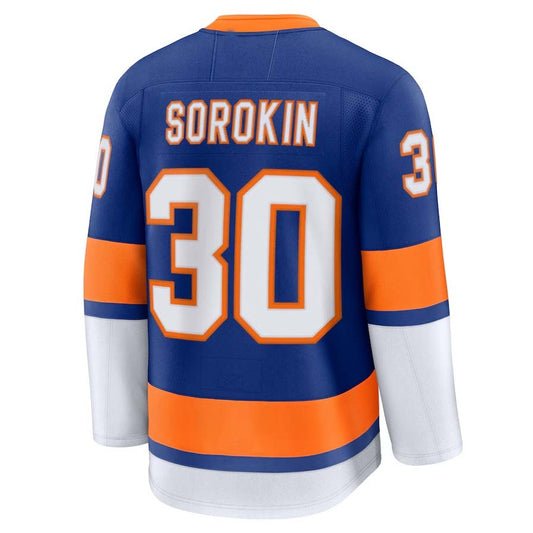 NY.Islanders #30 Ilya Sorokin  Fanatics Home Premium Player Jersey - Royal Stitched American Hockey Jerseys