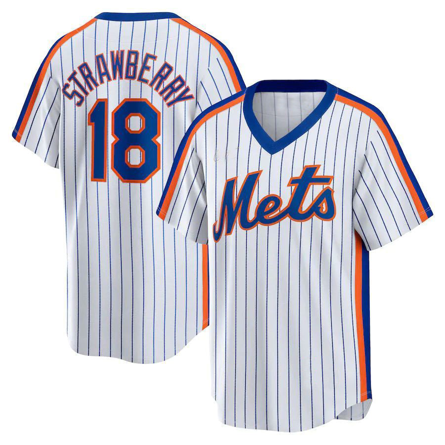 NY.Mets #18 Darryl Strawberry White Home Cooperstown Collection Player Baseball Jerseys