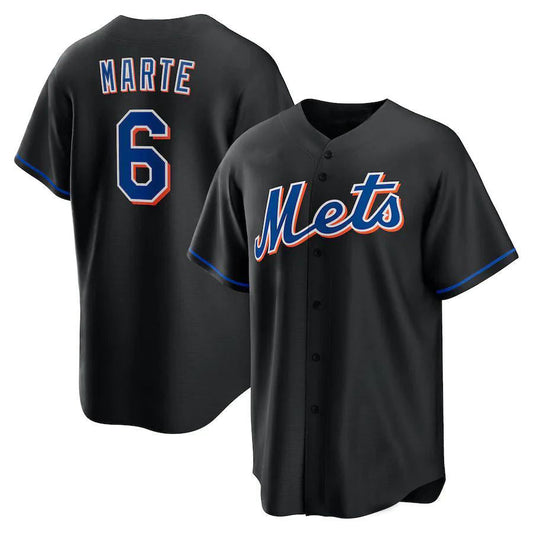 NY.Mets #6 Starling Marte Black Alternate Replica Player Jersey Baseball Jerseys