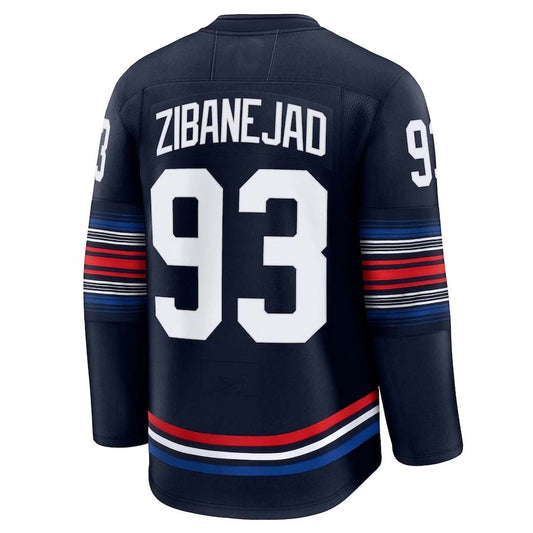 NY.Rangers #93 Mika Zibanejad Player Fanatics Alternate Premium Jersey - Navy Stitched American Hockey Jerseys