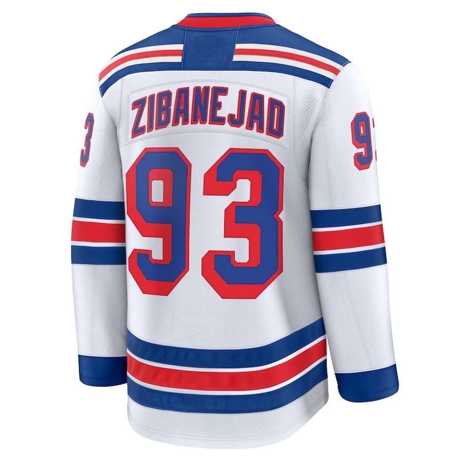 NY.Rangers #93 Mika Zibanejad Player Fanatics Away Premium Jersey - White Stitched American Hockey Jerseys