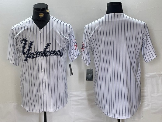 NY.Yankees Blank Player White Pinstripe Fashion Cool Base Baseball Jerseys