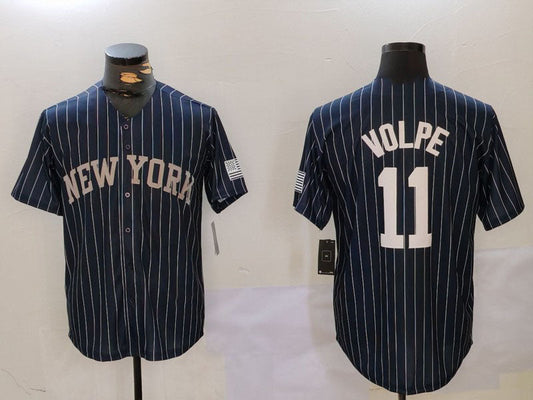 NY.Yankees #11 Anthony Volpe Player Jersey Navy Pinstripe Fashion Cool Base Baseball Jerseys