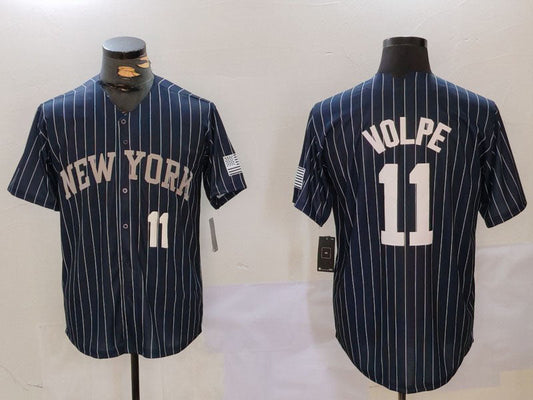 NY.Yankees #11 Anthony Volpe Navy Pinstripe Fashion Cool Base Baseball Jerseys Player Jersey