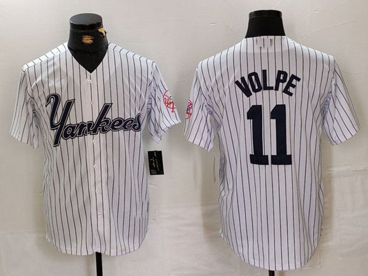 NY.Yankees #11 Anthony Volpe Player White Pinstripe Fashion Cool Base Baseball Jerseys