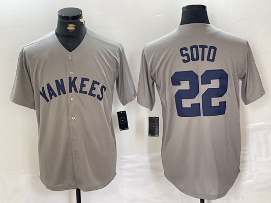 NY.Yankees #22 Juan Soto Grey Stitched Throwback Baseball Jerseys Player Game Jersey