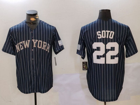 NY.Yankees #22 Juan Soto Player Game Jersey Navy Pinstripe Fashion Cool Base Baseball Jerseys