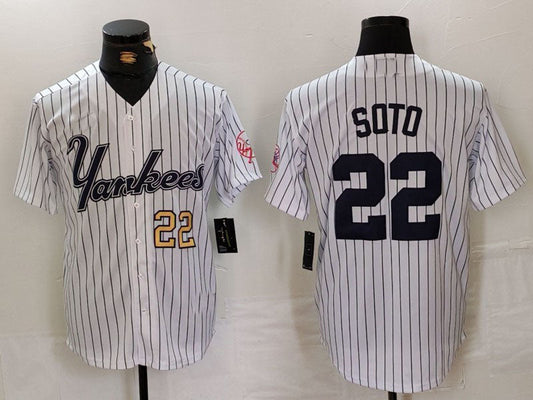 NY.Yankees #22 Juan Soto Player White Pinstripe Fashion Cool Base Baseball Jerseys