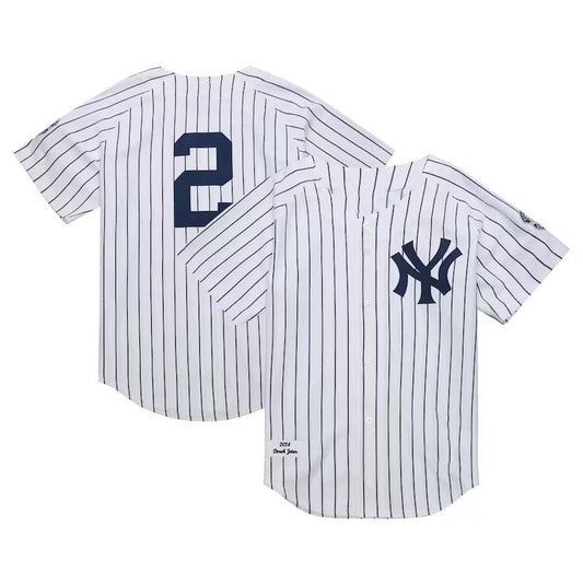 NY.Yankees #2 Derek Jeter Player 2014 Cooperstown Collection Authentic Throwback Jersey - White Stitches Baseball Jerseys