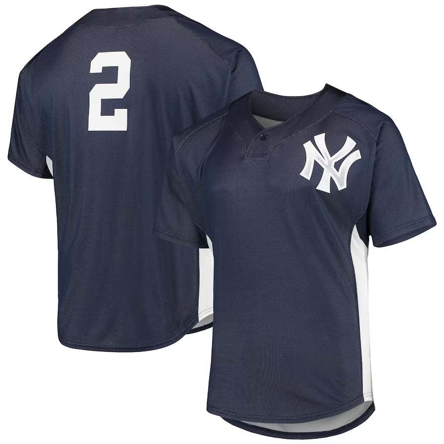 NY.Yankees #2 Derek Jeter Player Cooperstown Collection Mesh Batting Practice Button-Up Jersey - Navy Stitches Baseball Jerseys