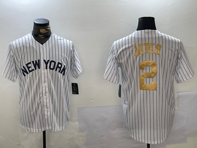 NY.Yankees #2 Derek Jeter Player Jersey White Pinstripe Fashion Cool Base Stitched Baseball Jerseys