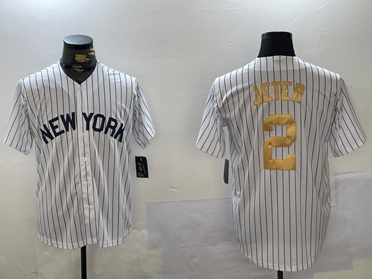 NY.Yankees #2 Derek Jeter Player Jersey White Pinstripe Fashion Cool Base Stitched Baseball Jerseys