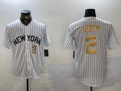 NY.Yankees #2 Derek Jeter Player White Pinstripe Fashion Cool Base Stitched Baseball Jerseys