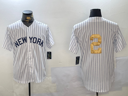 NY.Yankees #2 Derek Jeter White Pinstripe Fashion Cool Base Stitched Baseball Jerseys Player Jersey